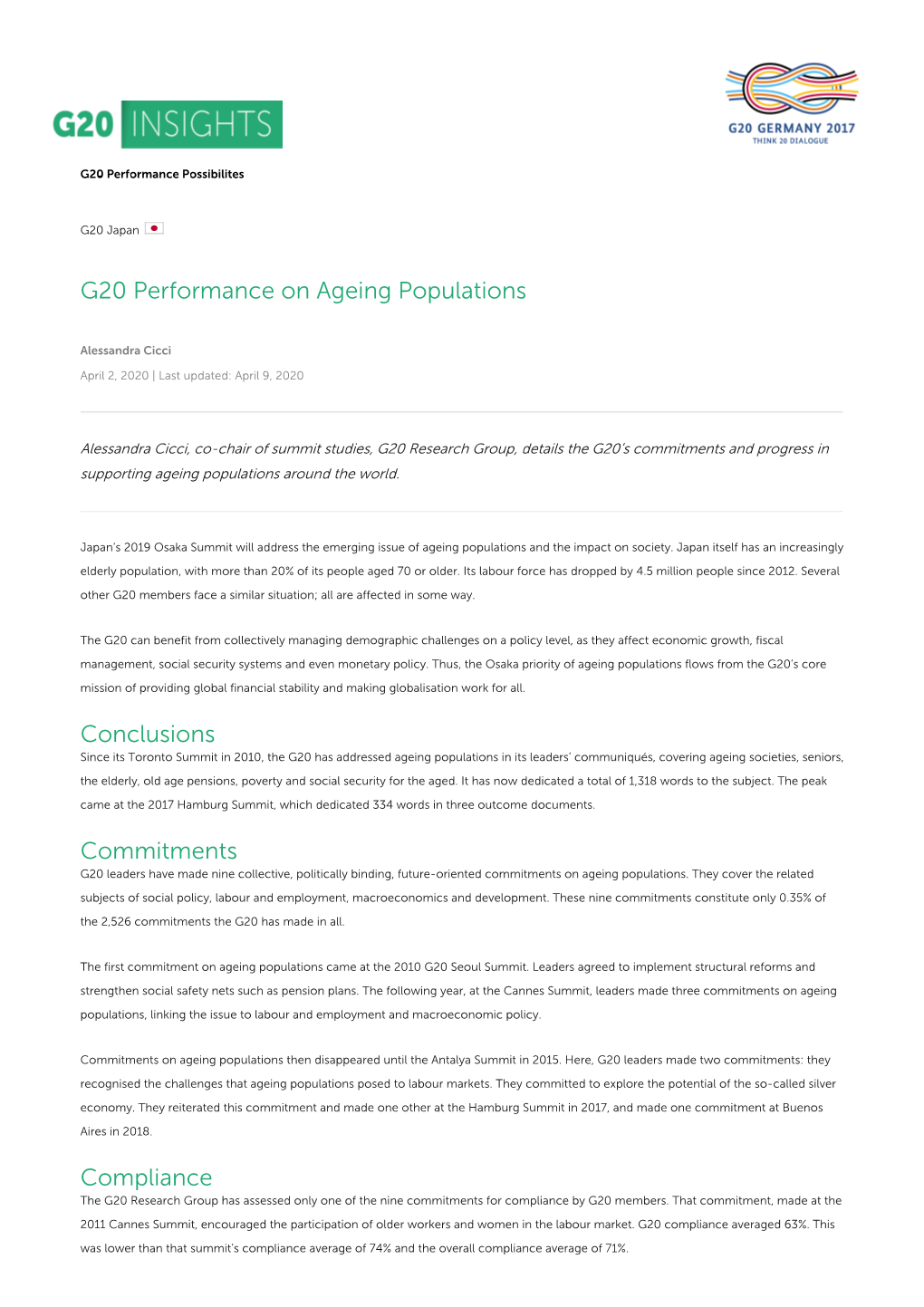 G20 Performance on Ageing Populations