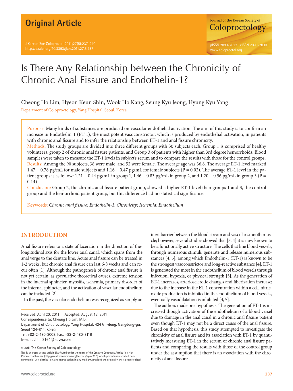 Is There Any Relationship Between the Chronicity of Chronic Anal Fissure and Endothelin-1?