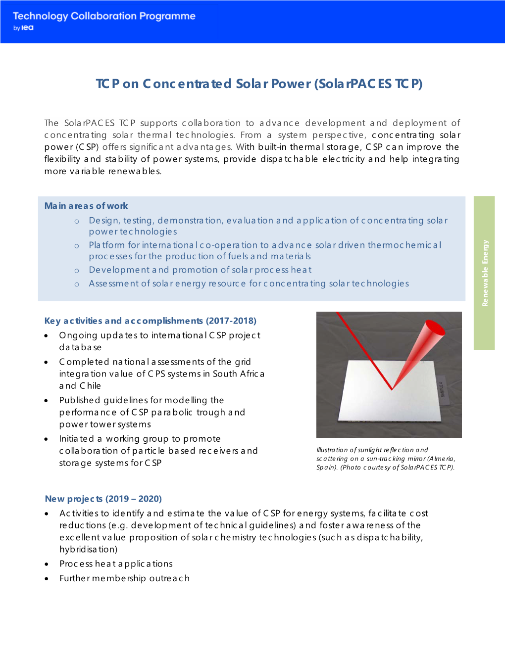 TCP on Concentrated Solar Power (Solarpaces TCP)