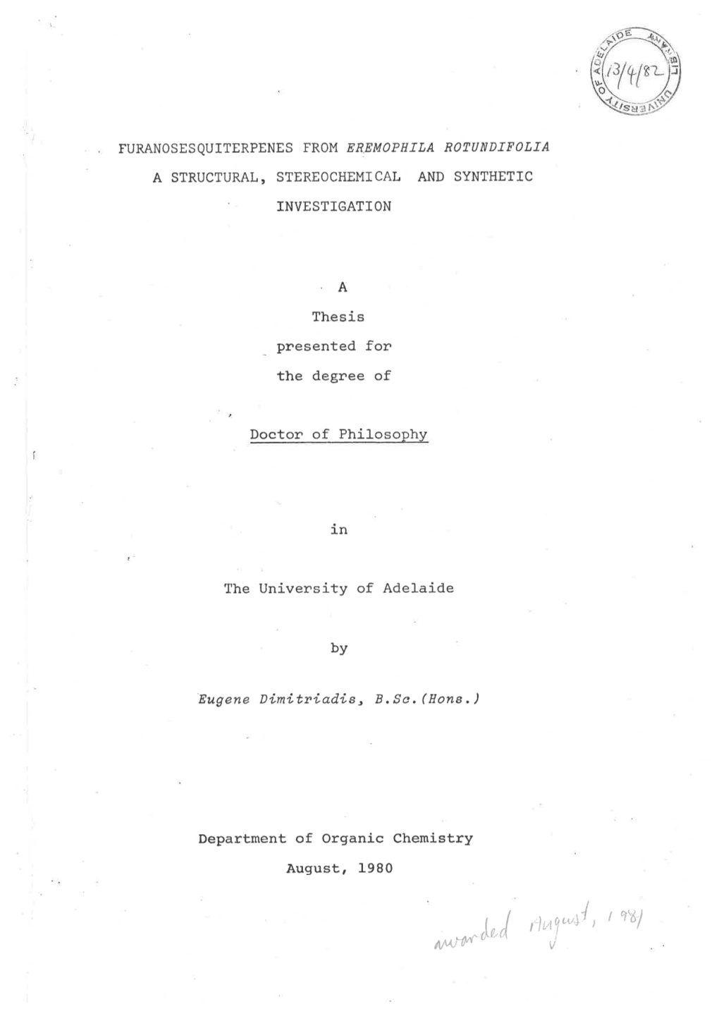 Furanosesquiterpenes from Eremophila Rotundifolia : A