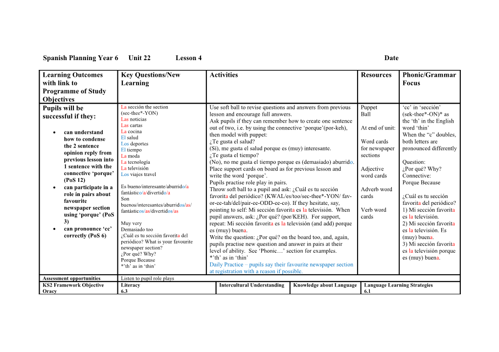 Spanish Planning Year 3 s1