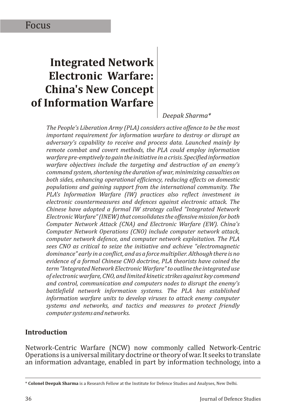 Integrated Network Electronic Warfare: China's New Concept Of