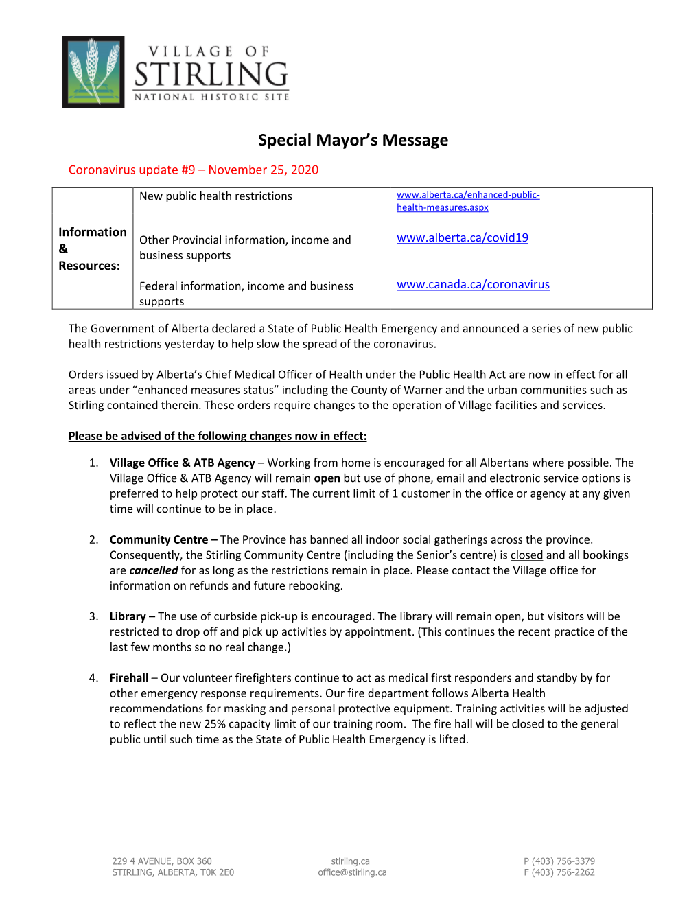 Special Mayor's Message