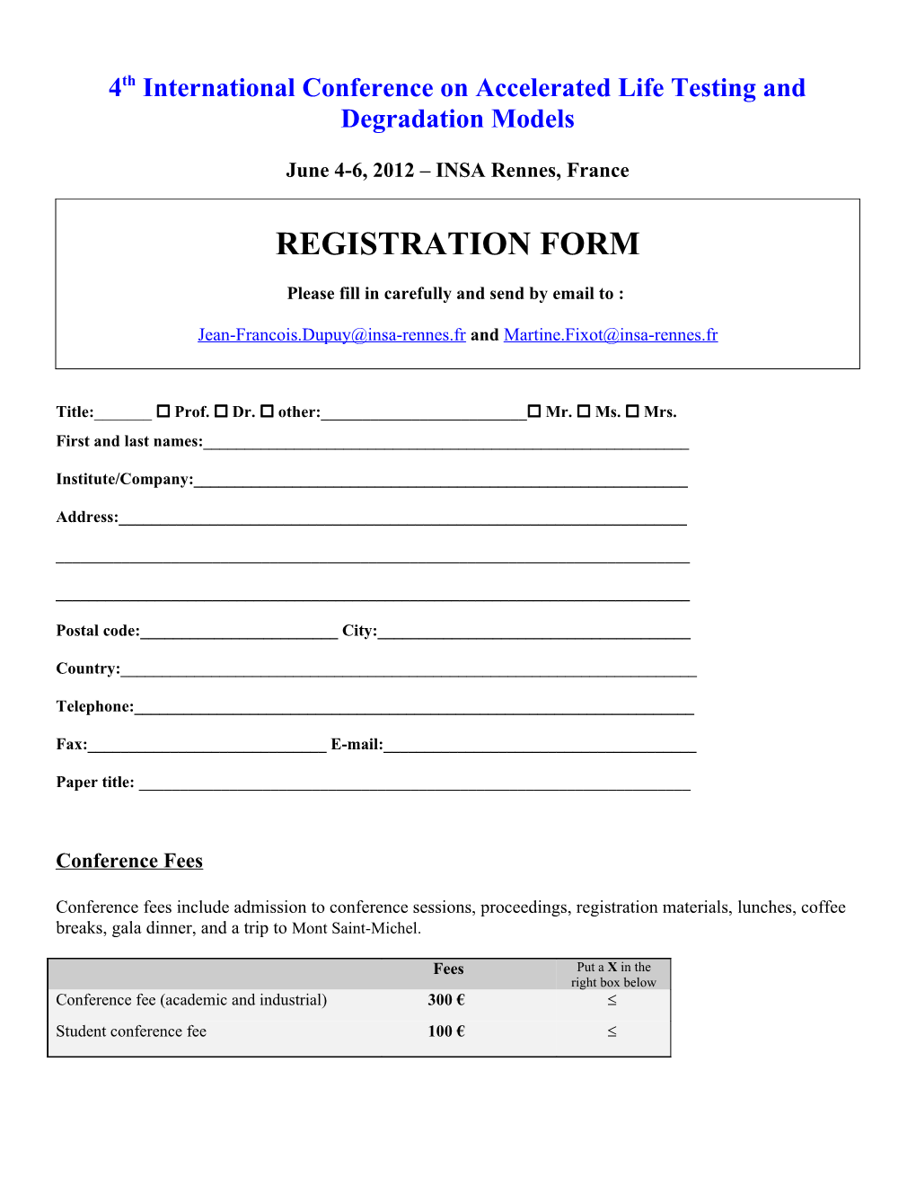 Registration Form / Formulaire D Inscription