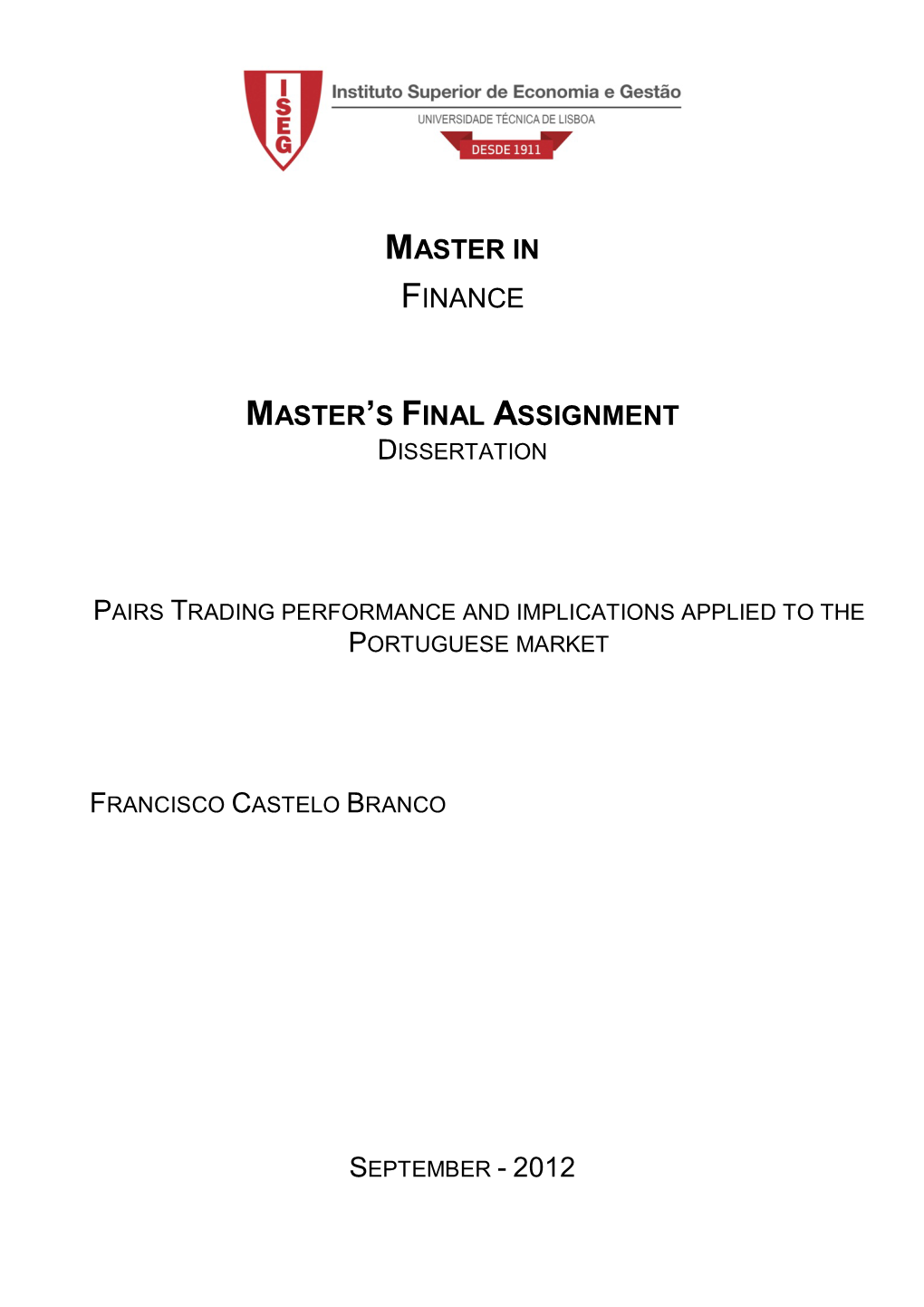 Master in Finance Master's Final Assignment