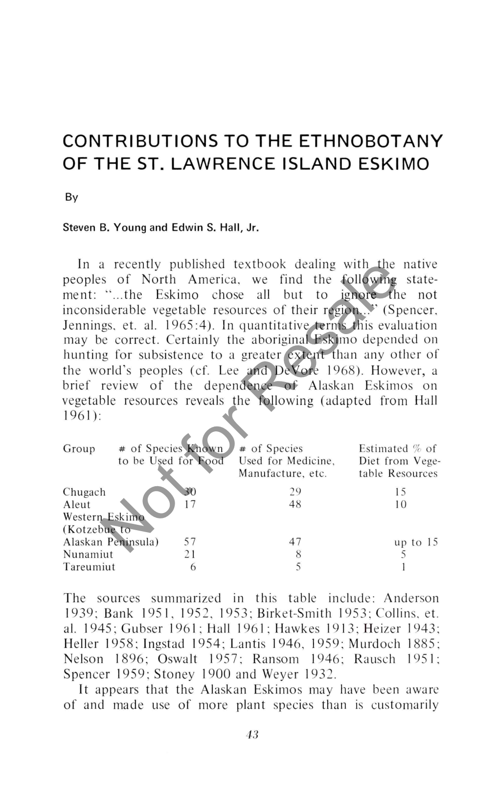 Contributions to the Ethnobotany of the St. Lawrence Island Eskimo