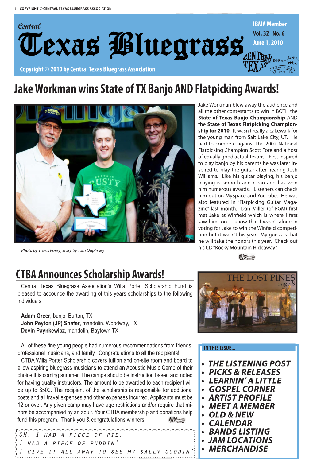 Jake Workman Wins State of TX Banjo and Flatpicking Awards!