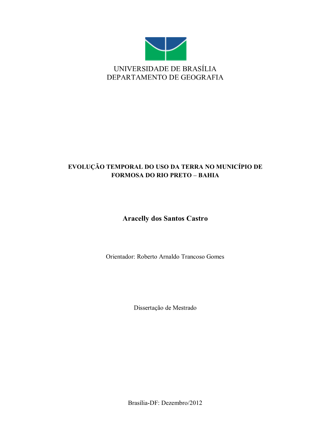 Universidade De Brasília Departamento De Geografia