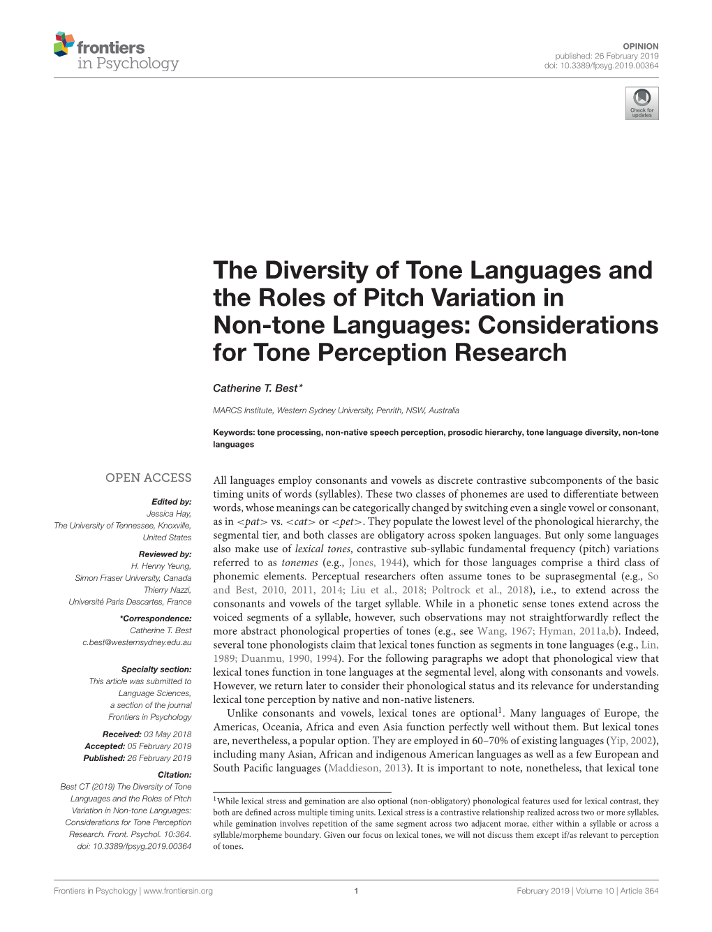 Considerations for Tone Perception Research