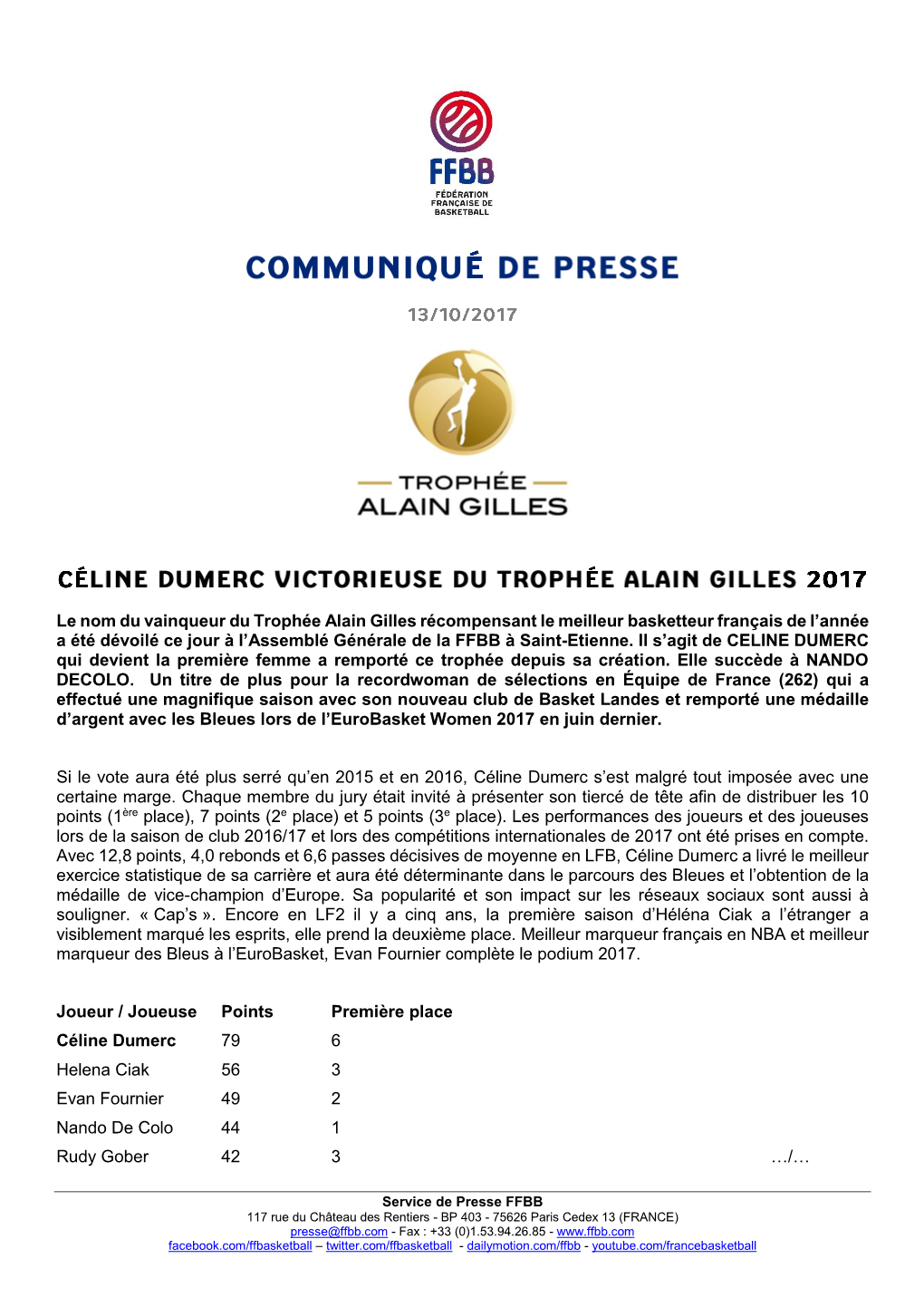 Le Nom Du Vainqueur Du Trophée Alain Gilles Récompensant Le