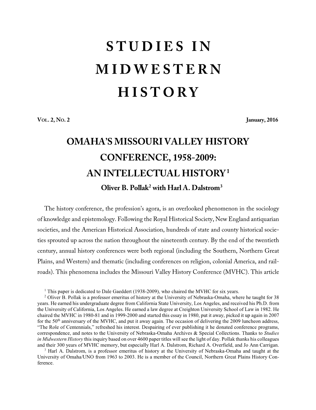 Omaha's Missouri Valley History Conference, 1958-2009: An