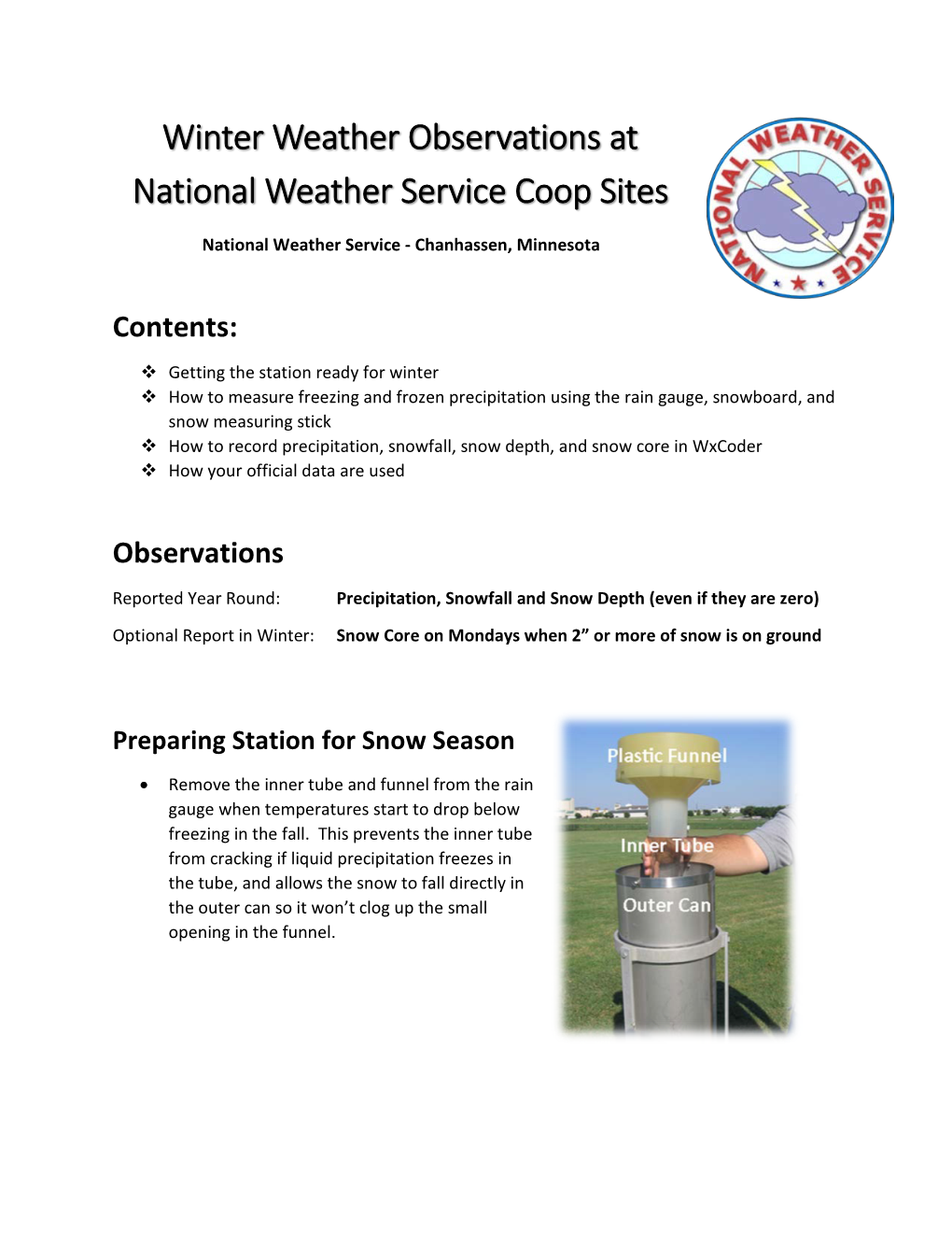 Winter Weather Observations at National Weather Service Coop Sites