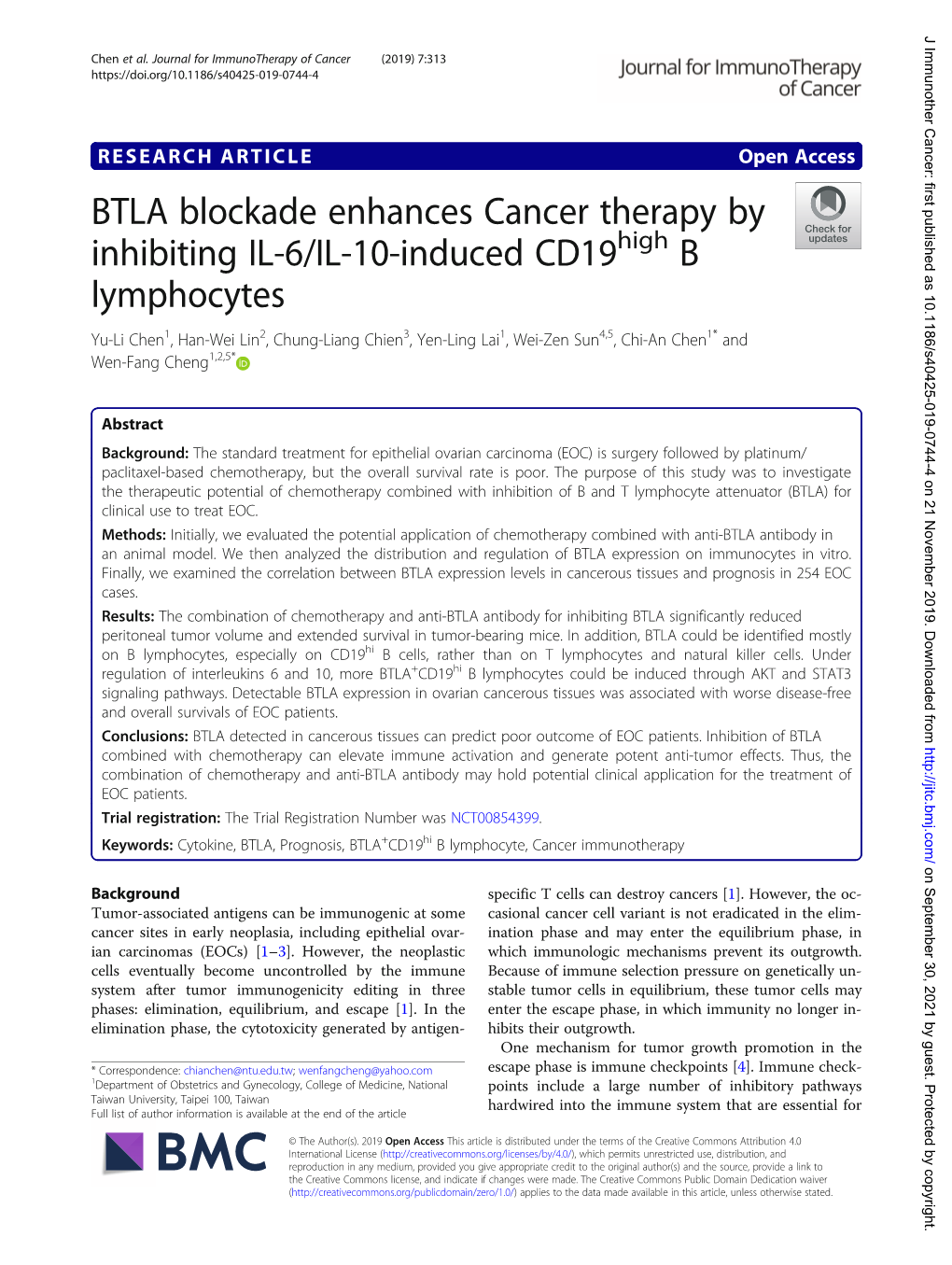 BTLA Blockade Enhances Cancer Therapy by Inhibiting IL-6/IL-10