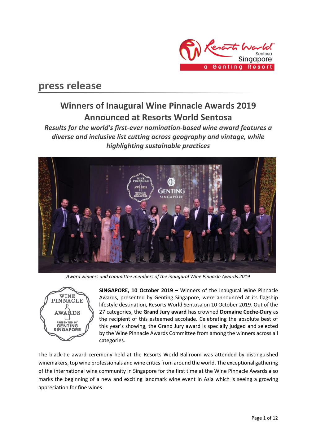 Winners of Inaugural Wine Pinnacle Awards 2019 Announced