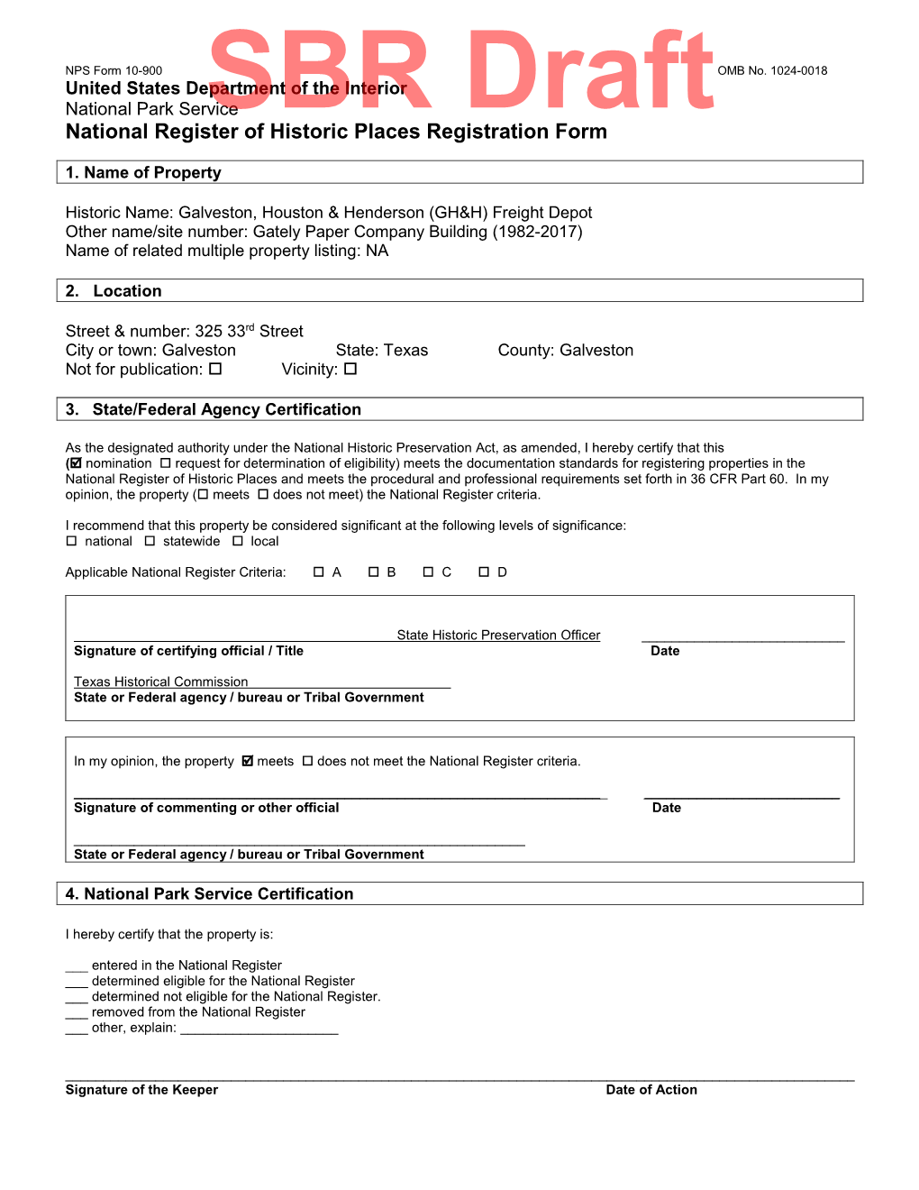 National Register of Historic Places REGISTRATION FORM NPS Form 10-900 OMB No