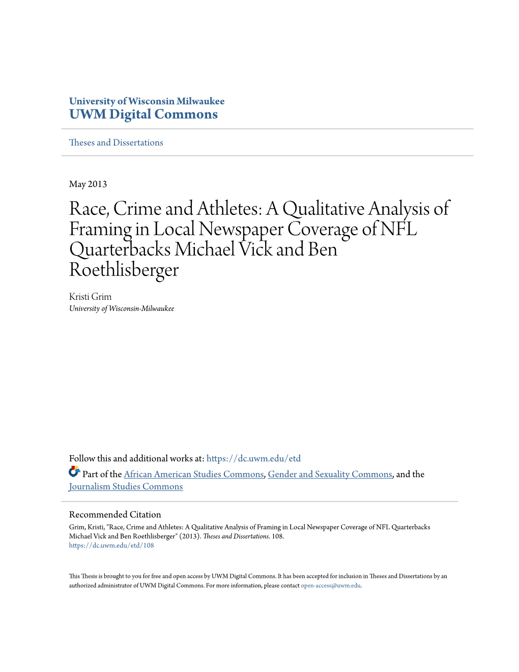 Race, Crime and Athletes: a Qualitative Analysis of Framing In