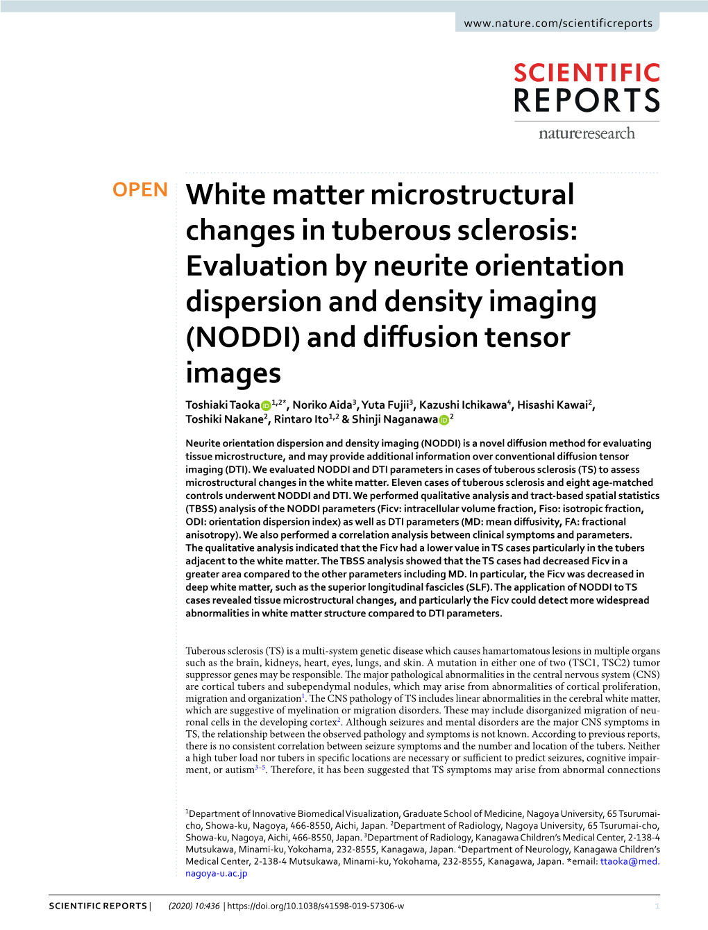 White Matter Microstructural Changes in Tuberous Sclerosis