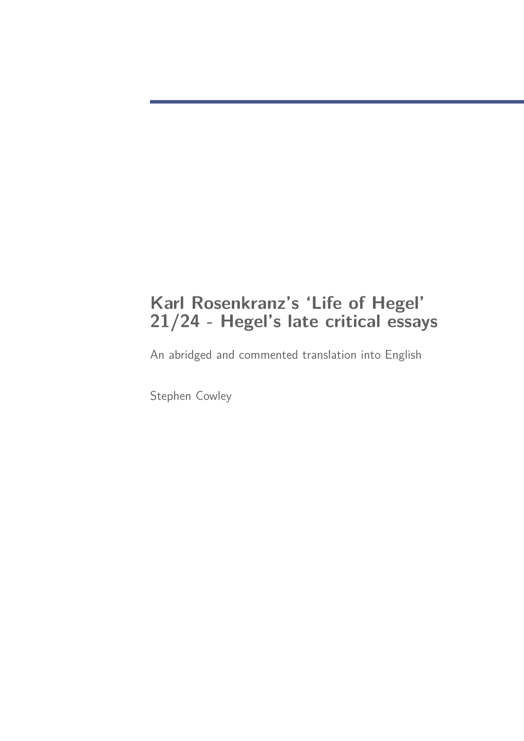 Karl Rosenkranz's `Life of Hegel' 21/24