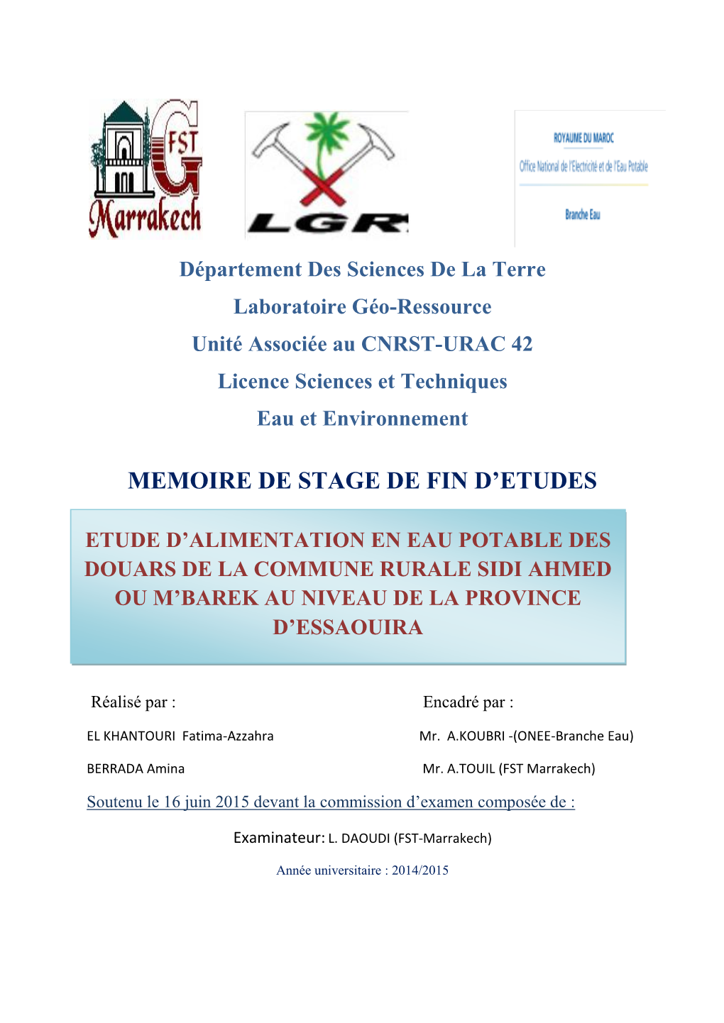 Memoire De Stage De Fin D'etudes