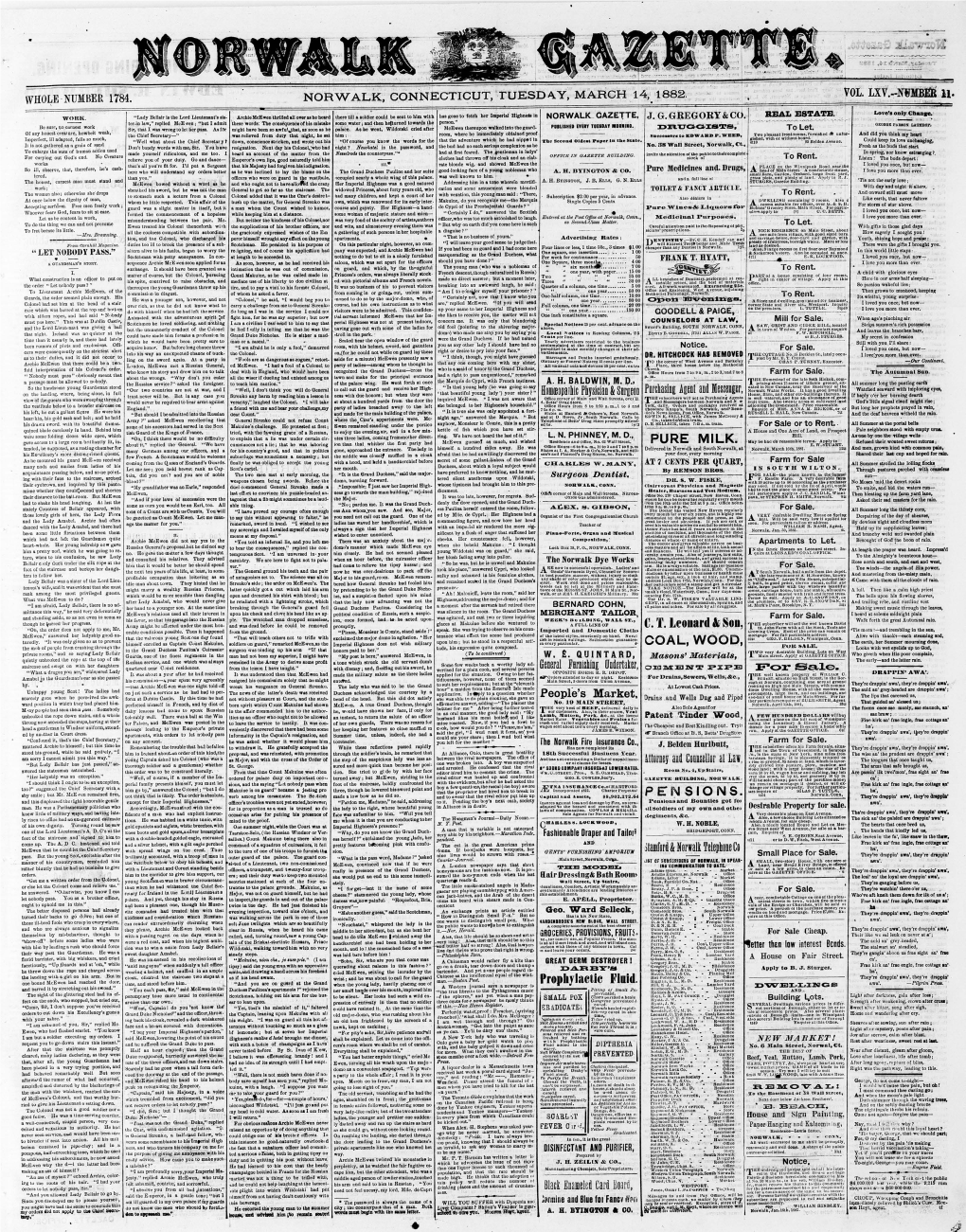 Norwalk, Connecticut, Tuesday, March 14, 1882