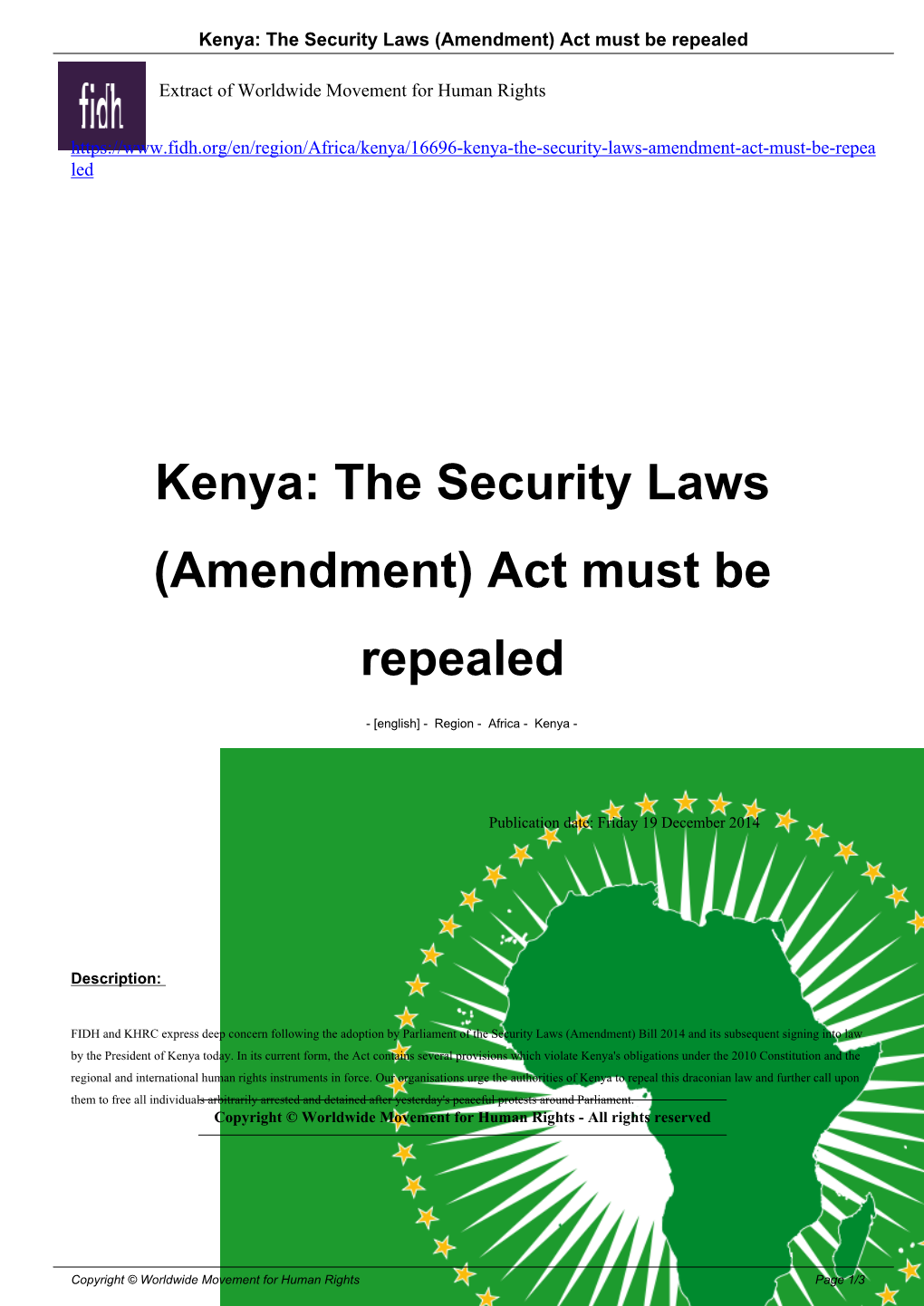Kenya: the Security Laws (Amendment) Act Must Be Repealed