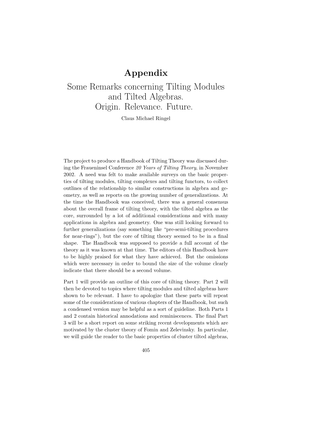 Appendix Some Remarks Concerning Tilting Modules and Tilted Algebras