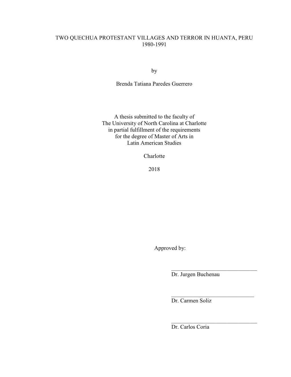 Two Quechua Protestant Villages and Terror in Huanta, Peru 1980-1991