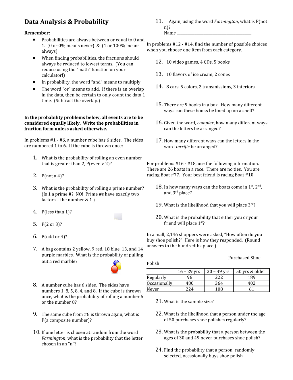 Probabilities Are Always Between Or Equal to 0 and 1. (0 Or 0% Means Never) & (1 Or 100%