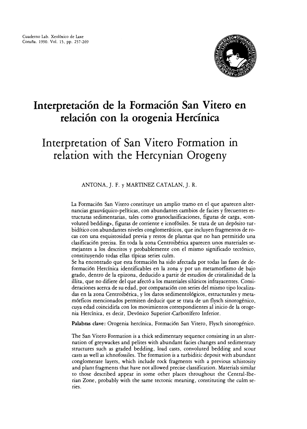 Interpretación De La Formación San Vitero En Relación Con La Orogenia Hercínica