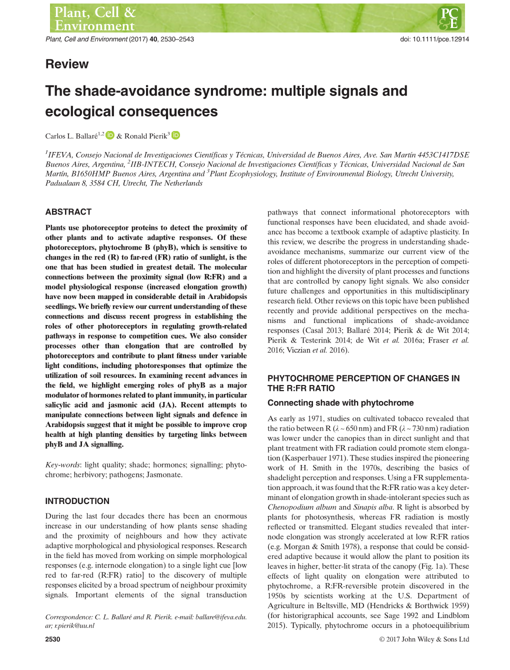 The Shade-Avoidance Syndrome: Multiple Signals and Ecological Consequences