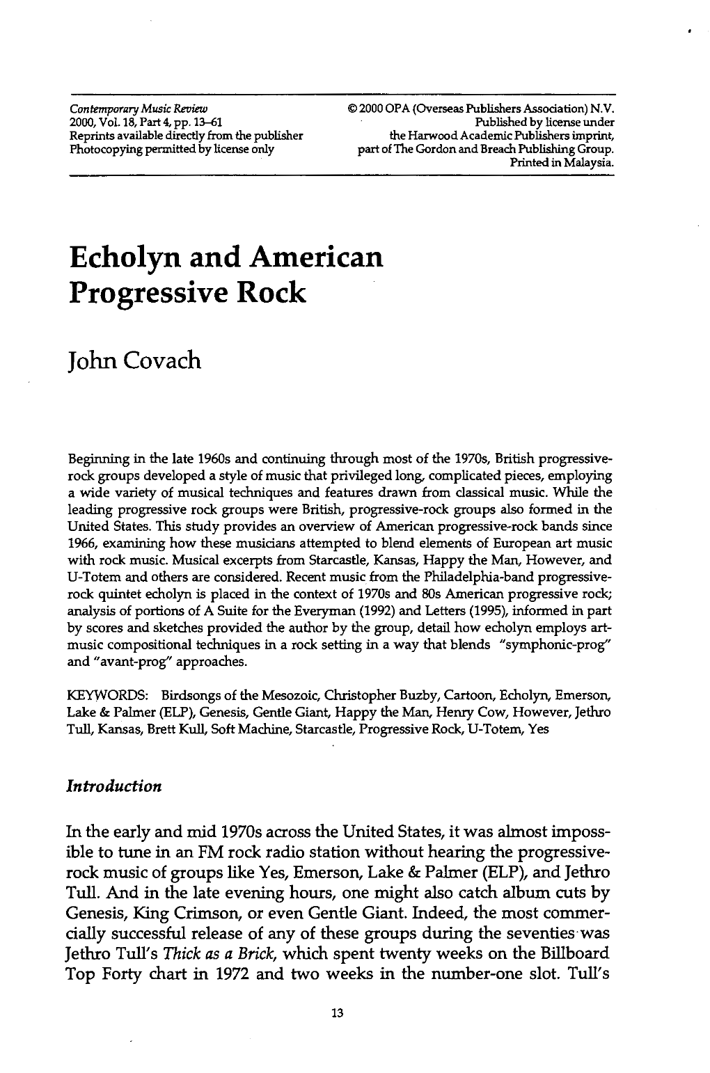 Echolyn and American Progressive Rock