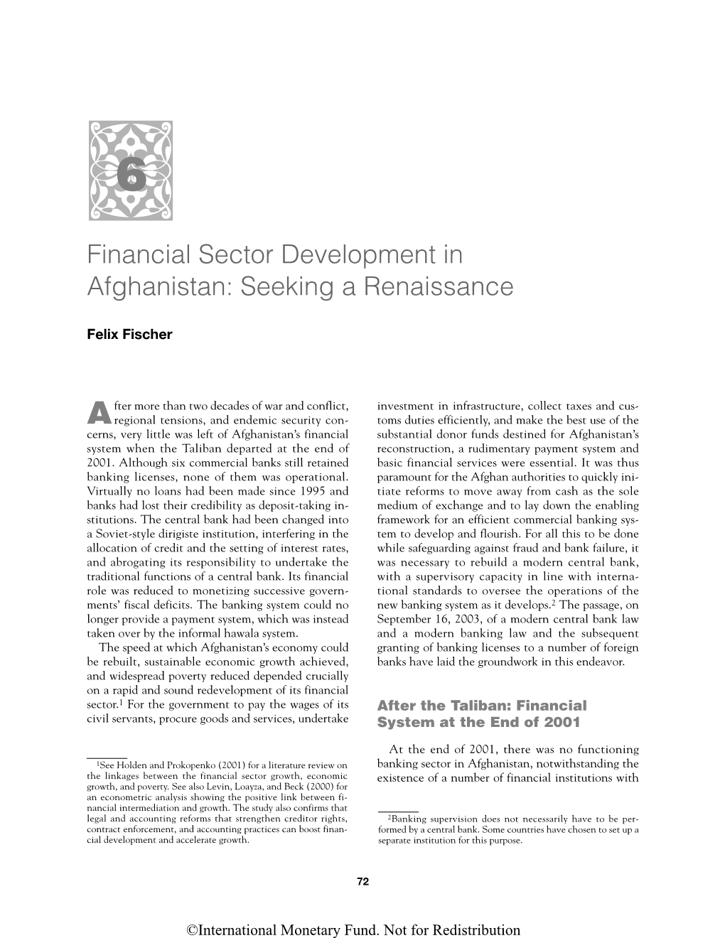 Financial Sector Development in Afghanistan: Seeking a Renaissance