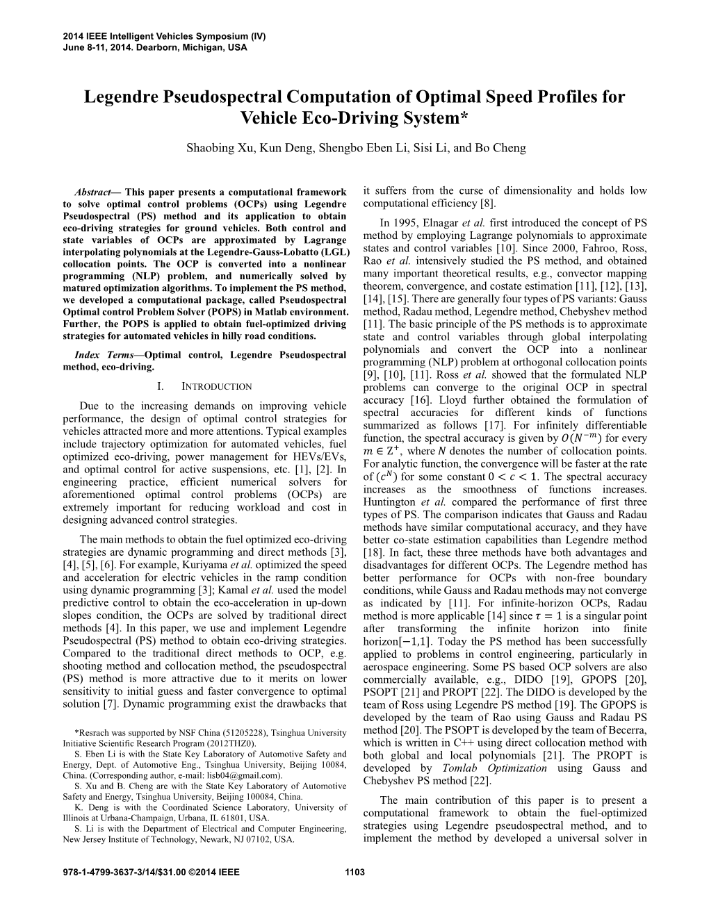 Legendre Pseudospectral Computation of Optimal Speed Profiles for Vehicle Eco-Driving System*