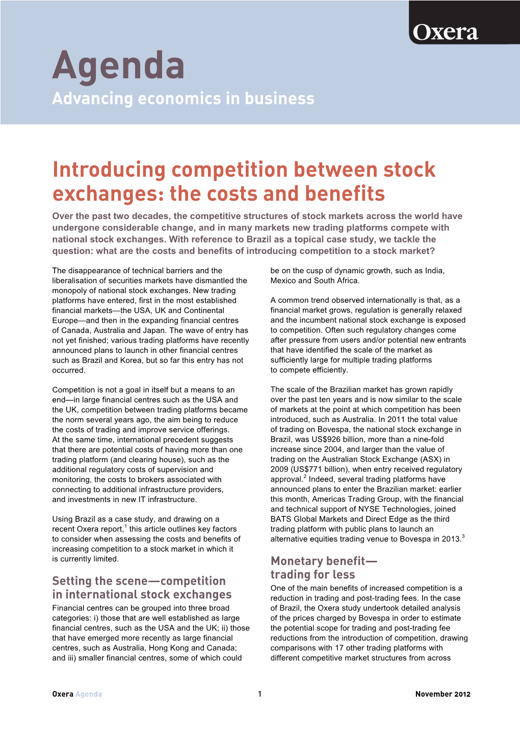 Introducing Competition Betweem Stock Exchanges