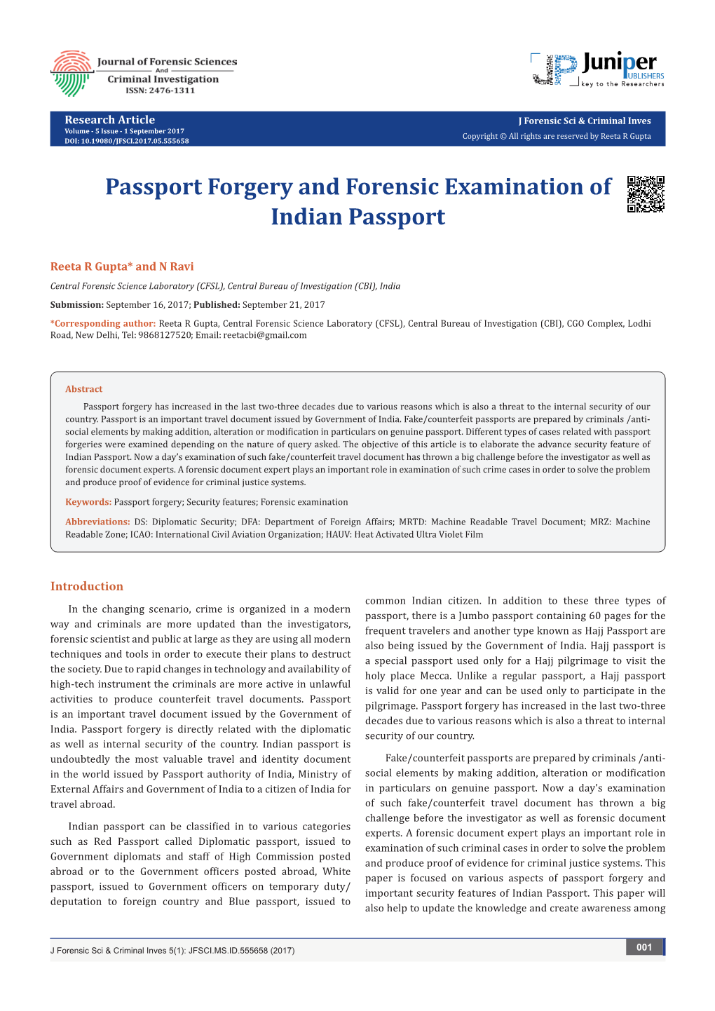 Passport Forgery and Forensic Examination of Indian Passport