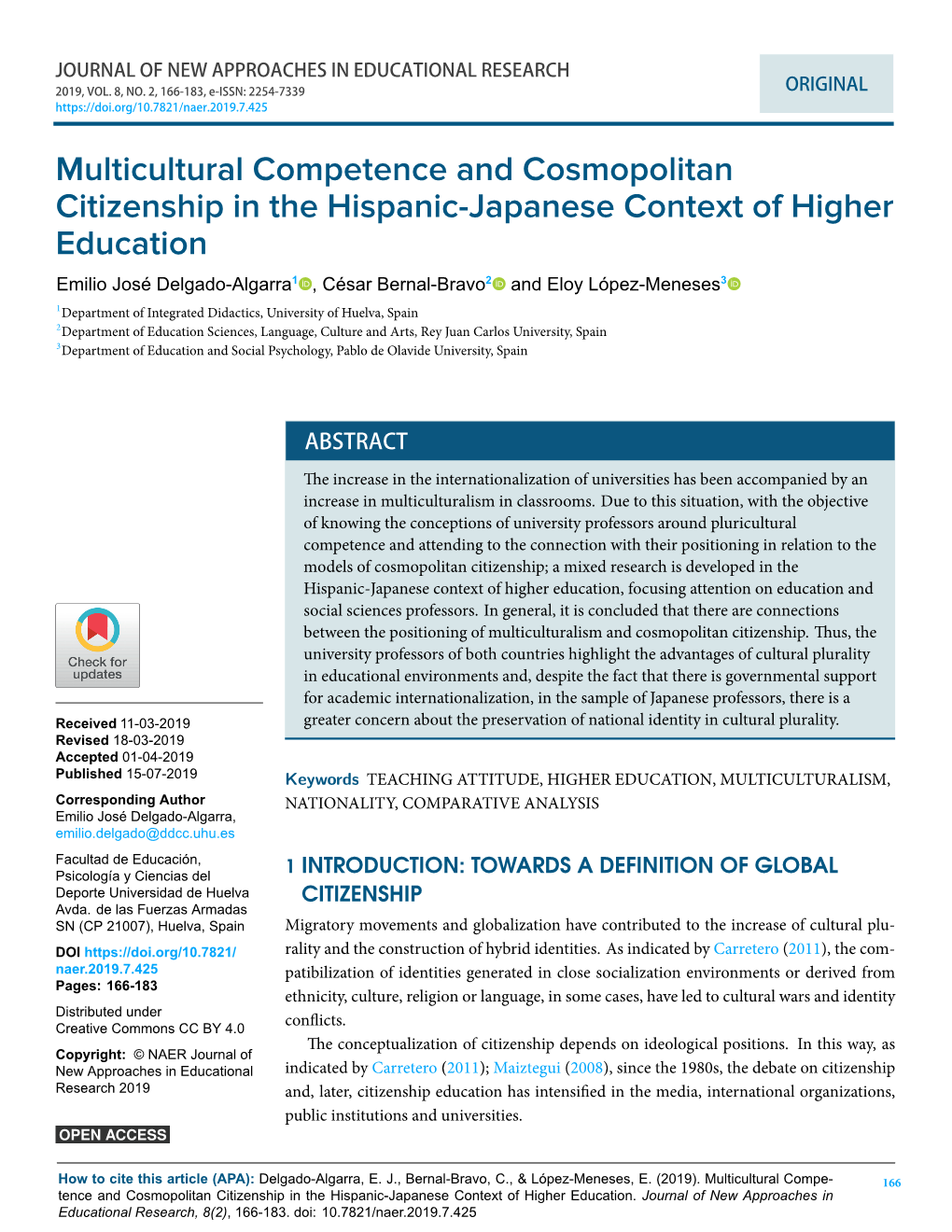 Multicultural Competence and Cosmopolitan Citizenship in the Hispanic-Japanese Context of Higher Education