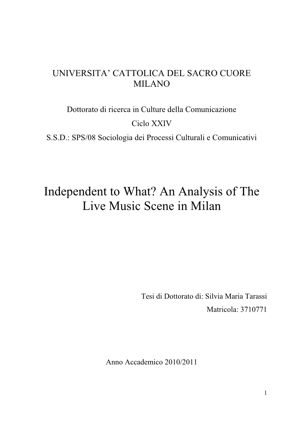 An Analysis of the Live Music Scene in Milan