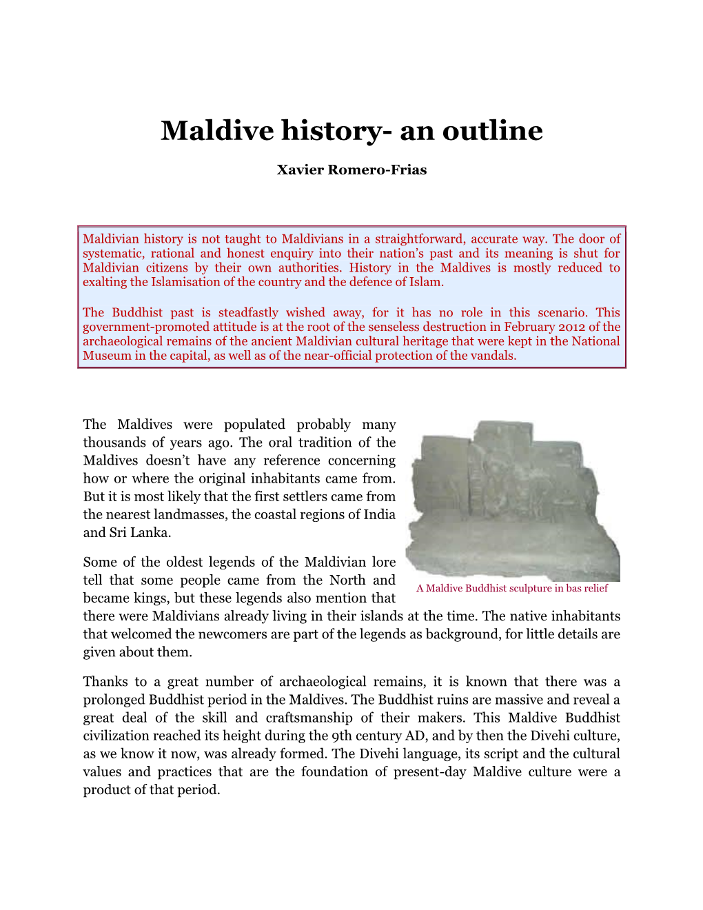 Maldive History- an Outline