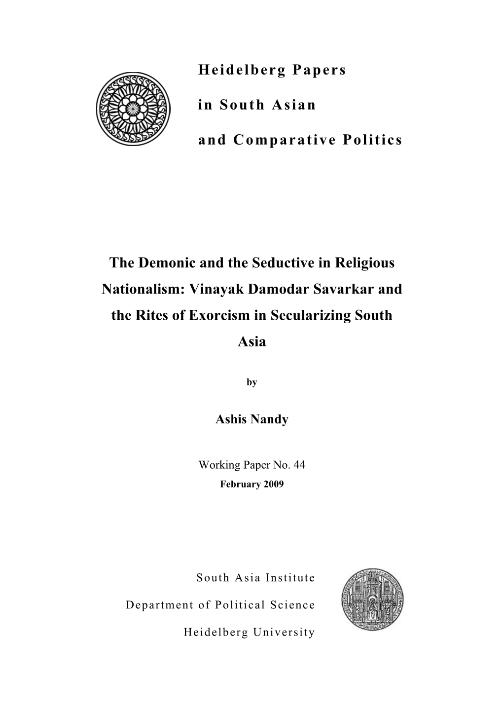 Heidelberg Papers in South Asian and Comparative Politics the Demonic