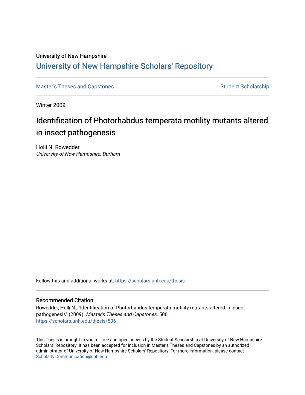 Identification of Photorhabdus Temperata Motility Mutants Altered in Insect Pathogenesis