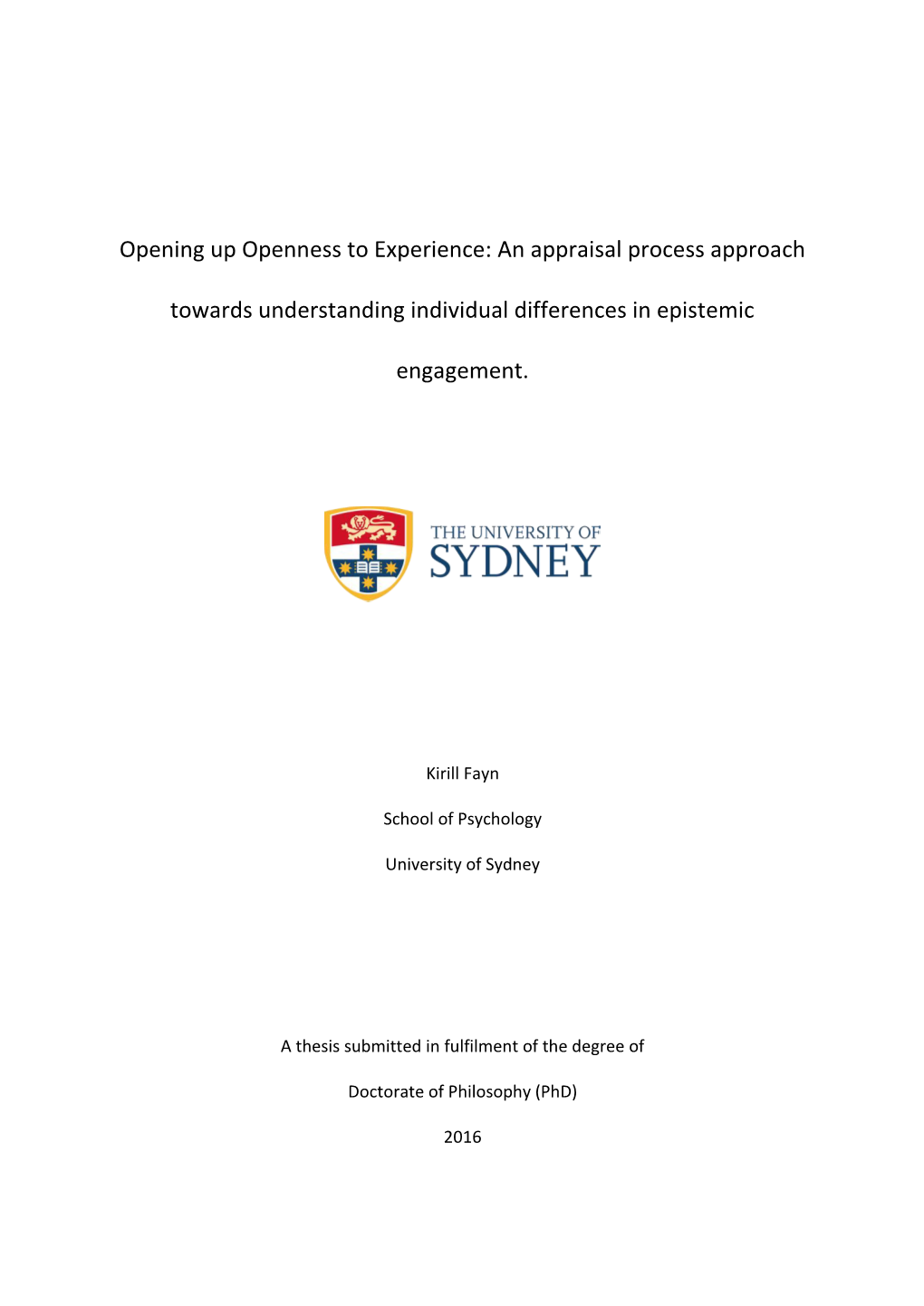 Thesis Submitted in Fulfilment of the Degree Of