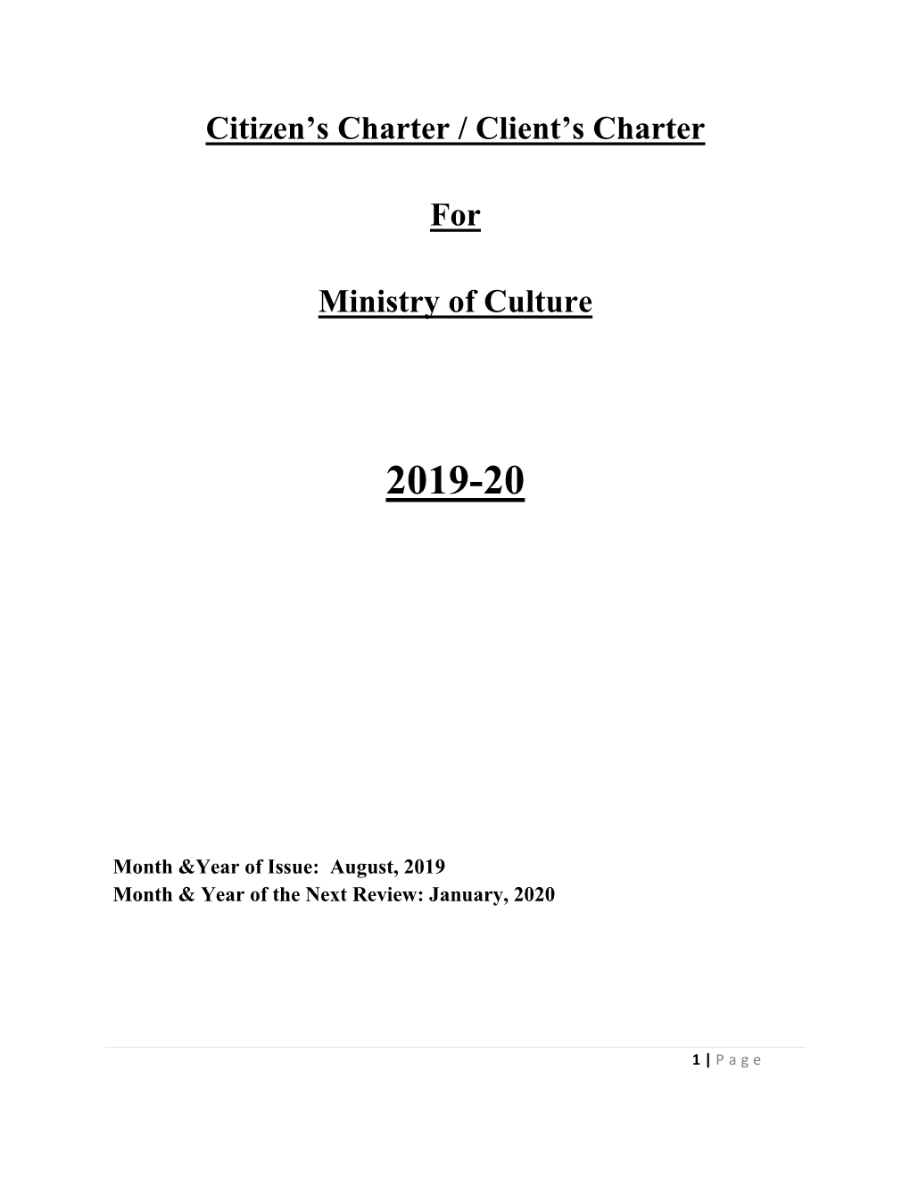 Citizen's / Client's Charter for (Ministry of Culture) (2019-2020)