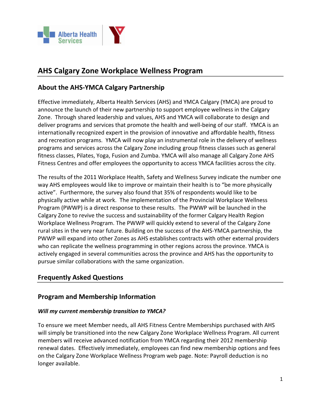 AHS Calgary Zone Workplace Wellness Program