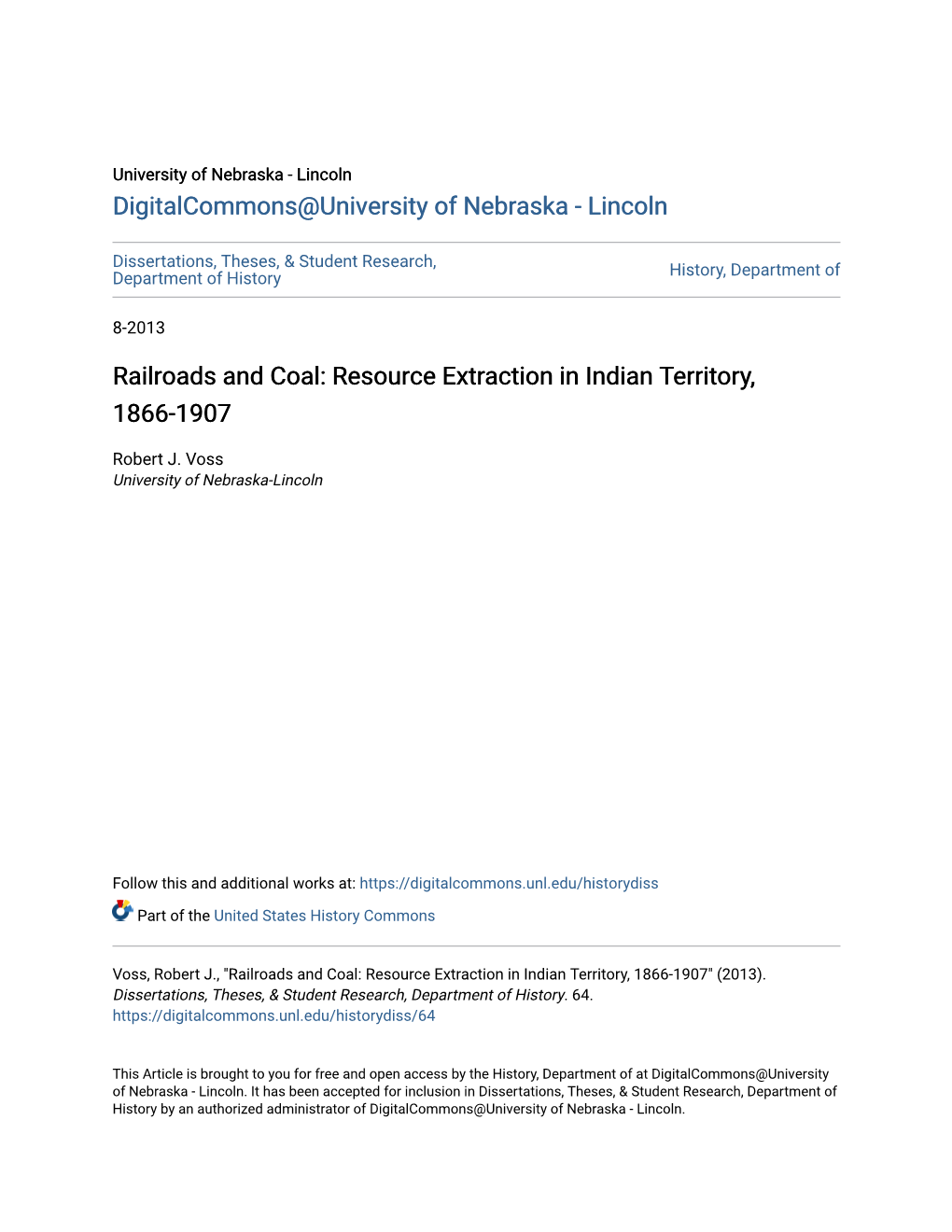 Railroads and Coal: Resource Extraction in Indian Territory, 1866-1907