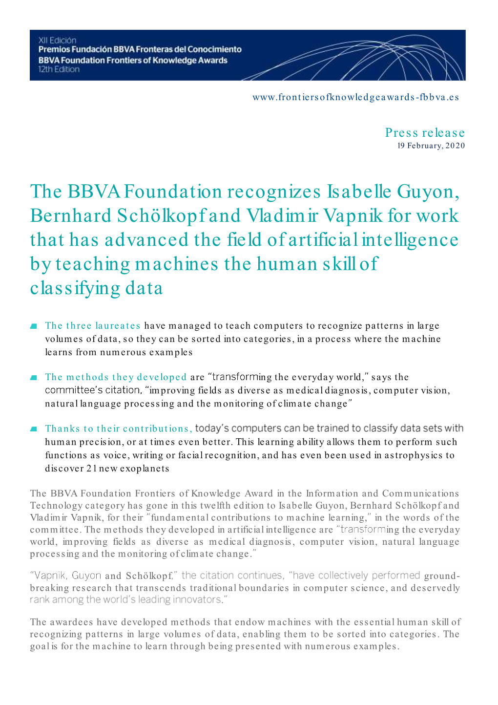 The BBVA Foundation Recognizes Isabelle Guyon, Bernhard