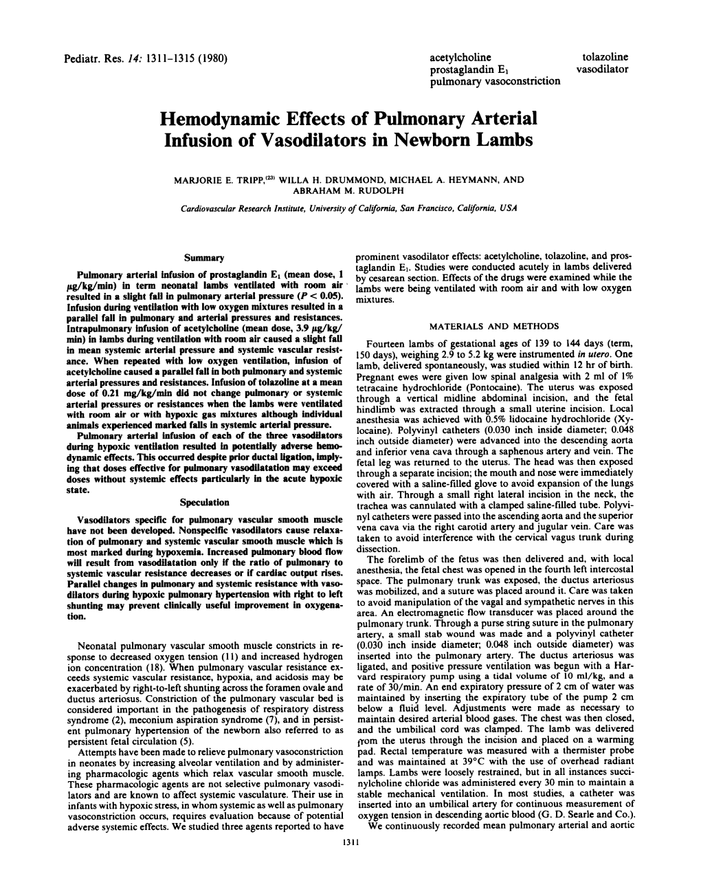 Hemodynamic Effects of Pulmonary Arterial Infusion of Vasodilators in Newborn Lambs