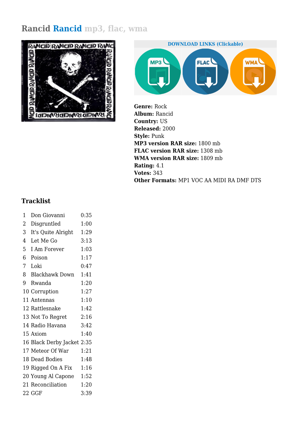 Rancid Rancid Mp3, Flac, Wma