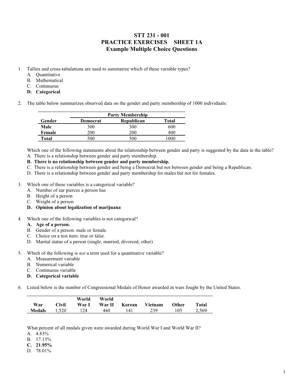 Example Multiple Choice Questions