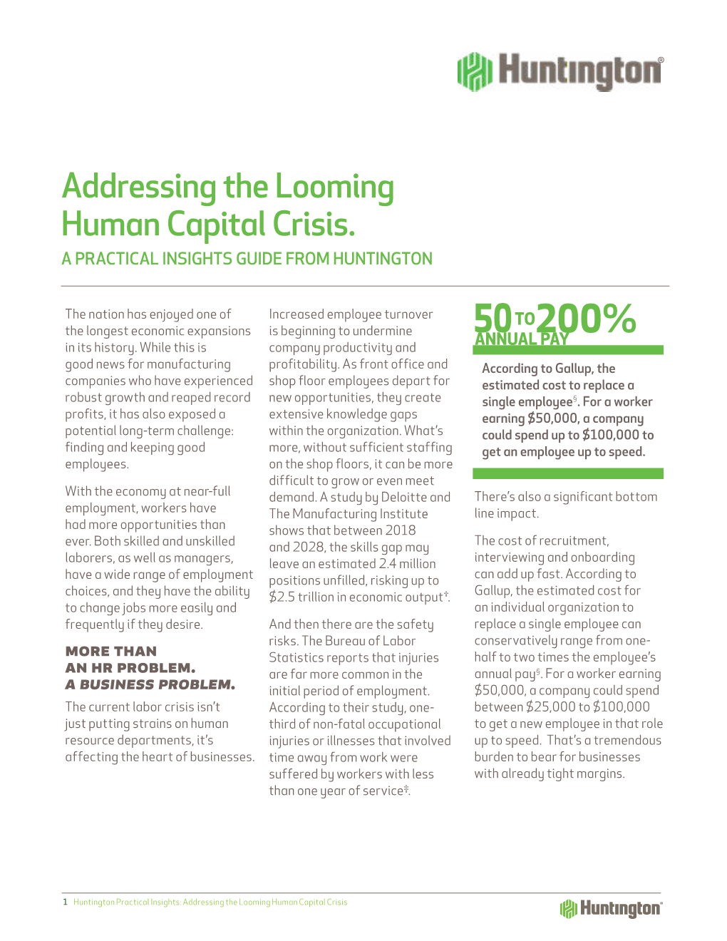 Addressing the Looming Human Capital Crisis. a PRACTICAL INSIGHTS GUIDE from HUNTINGTON