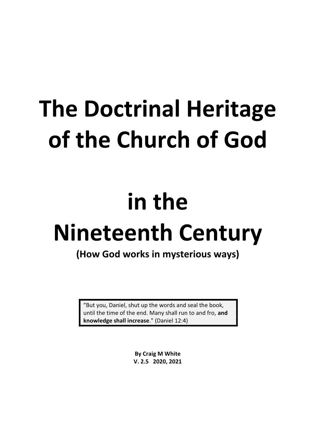 The Doctrinal Heritage of the Church of God in the Nineteenth Century